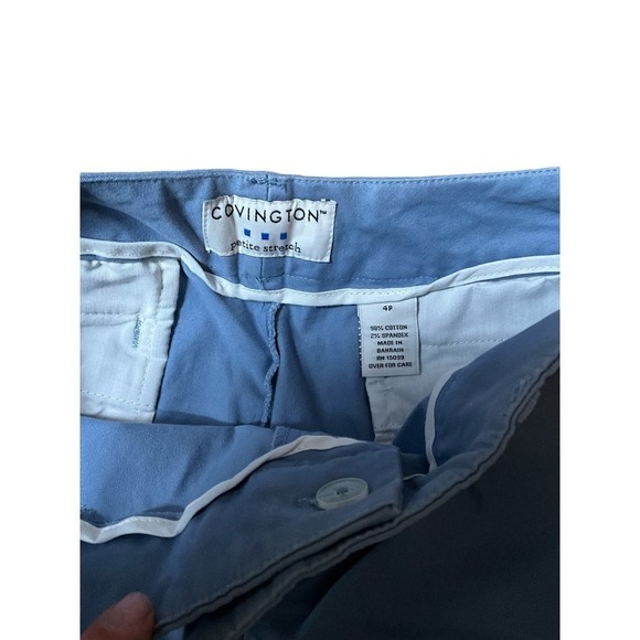 Covington Chino Pant Women Size 4P Blue Straight Leg Slash Pocket Cotton Stretch - Picture 4 of 4